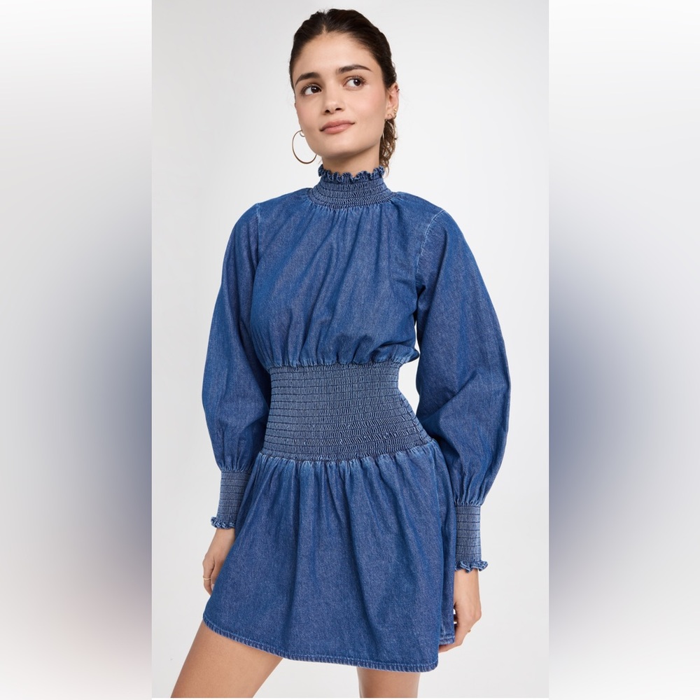 Gently worn Something Navy Smocked Denim Mini Dress Size Small